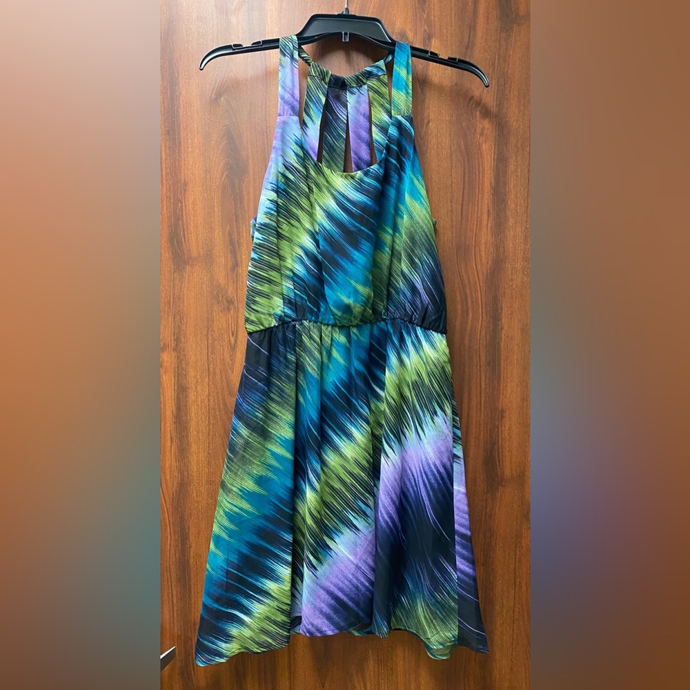Marc New York Andrew Marc Chiffon Strapy Dress Blue Purple Green Sz M